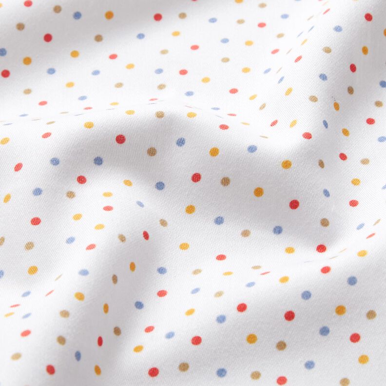 Dekorationsstof Bomuldssatin farverige små prikker – hvid,  image number 2