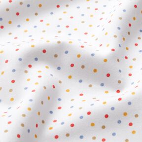 Dekorationsstof Bomuldssatin farverige små prikker – hvid, 
