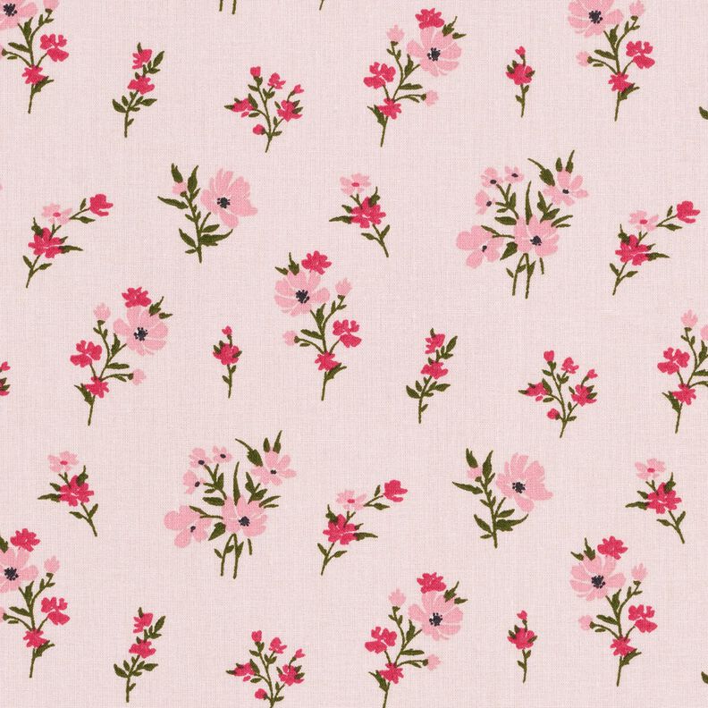 Bomuldsstof Cretonne mini-blomster – rosé/intens pink,  image number 1