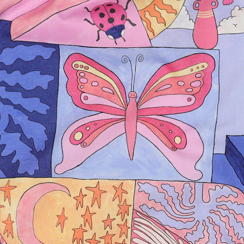 Bomuldspoplin Little Creatures digitaltryk | Nerida Hansen – koral/blålilla,  image number 2