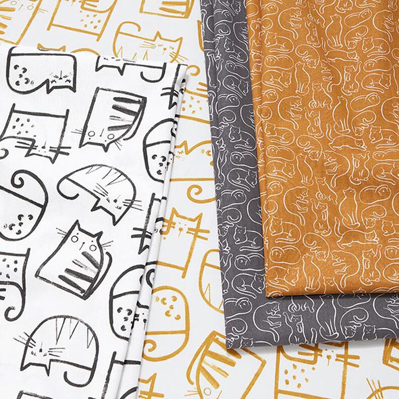 Bomuldsstof Cretonne kattetegninger – sort/elfenben,  image number 5