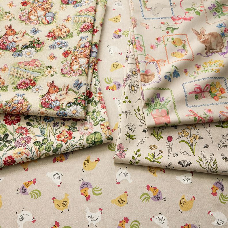 Dekorationsstof Halvpanama Påskecollage – natur/rosa,  image number 5