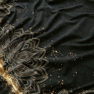 Bomuldsjersey Bortstof Mandala Baroque Gold Splash | Glitzerpüppi – sort, 