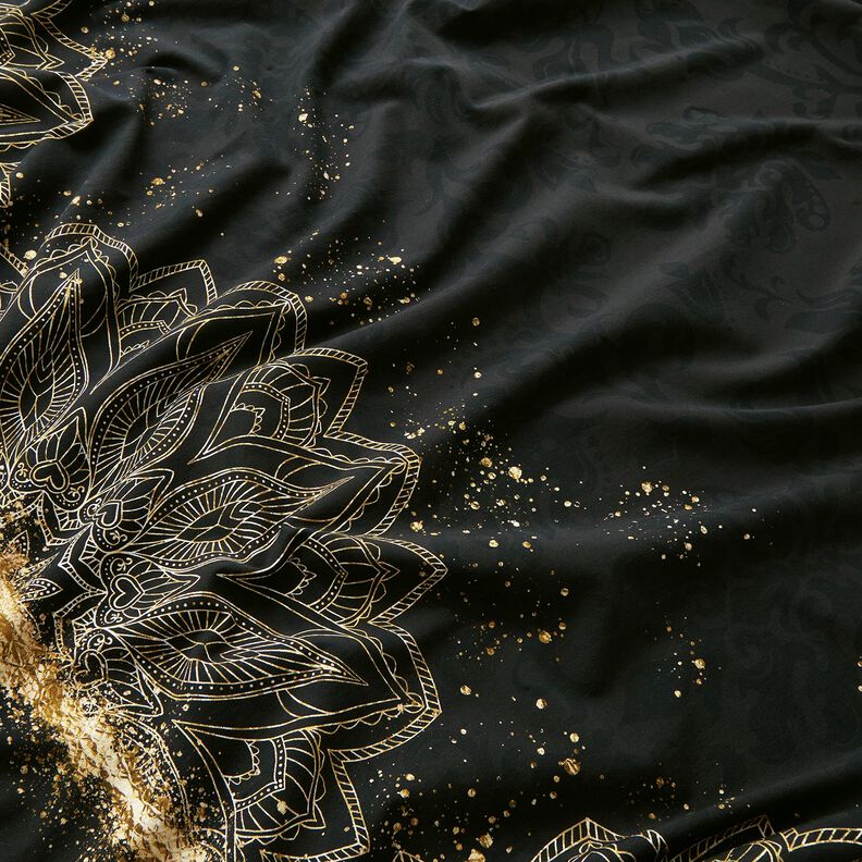 Bomuldsjersey Bortstof Mandala Baroque Gold Splash | Glitzerpüppi – sort,  image number 1