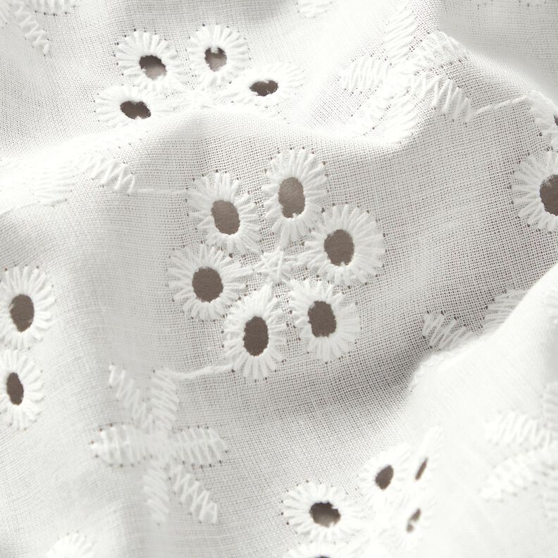 Bomuldsstof hulbroderi blomster – hvid,  image number 2