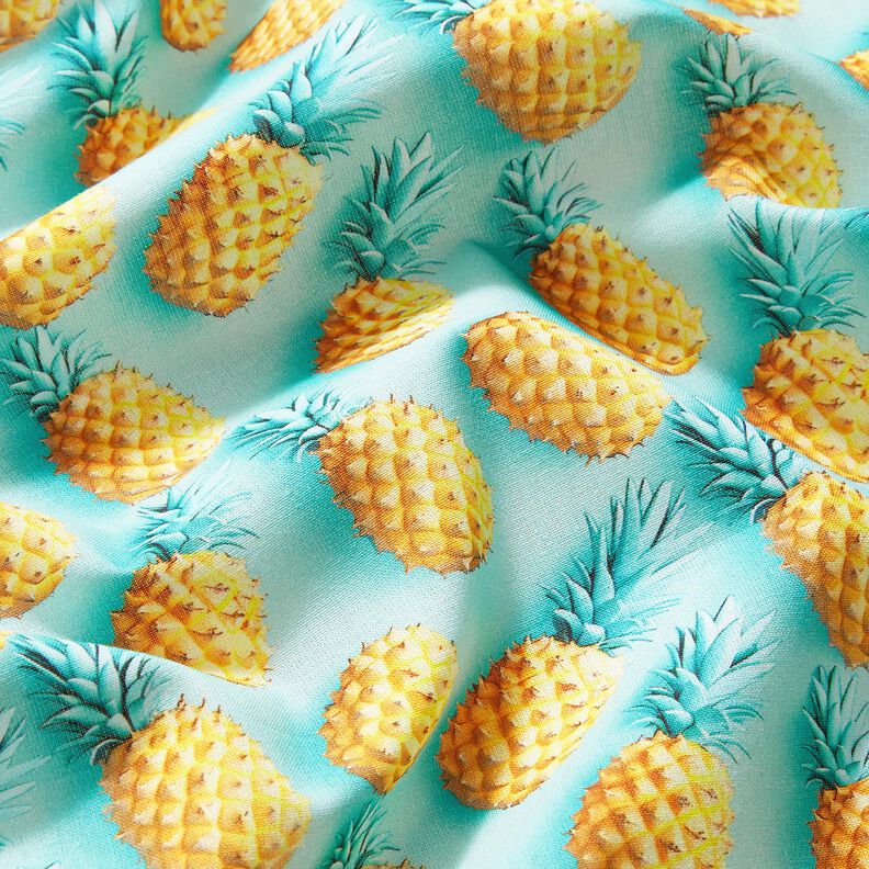 Bomuldsstof Poplin ananas – aquablå/gul,  image number 2