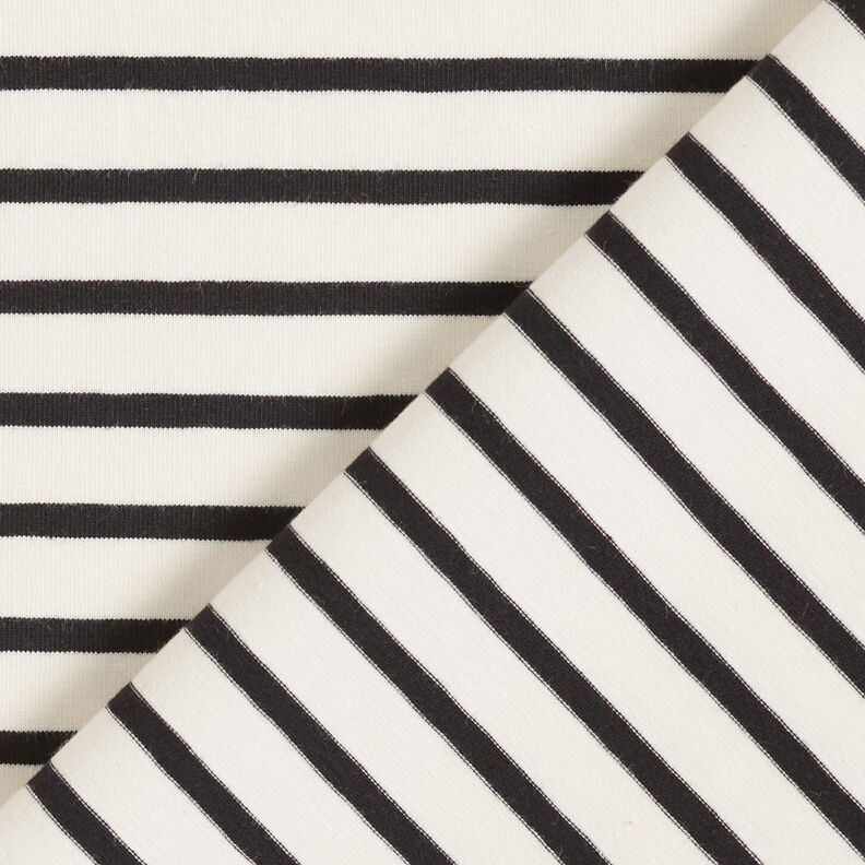 Bomuldsjersey brede og smalle striber &ndash; creme/sort,  image number 4