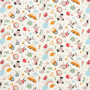 Bomuldspoplin Hunde på tur– uldhvid, 