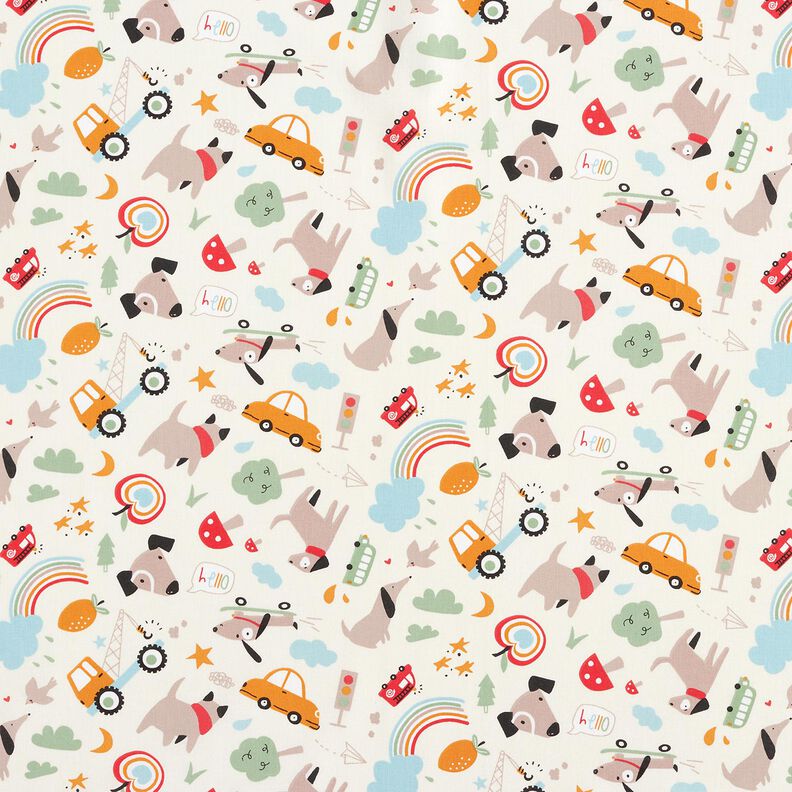 Bomuldspoplin Hunde på tur– uldhvid,  image number 1