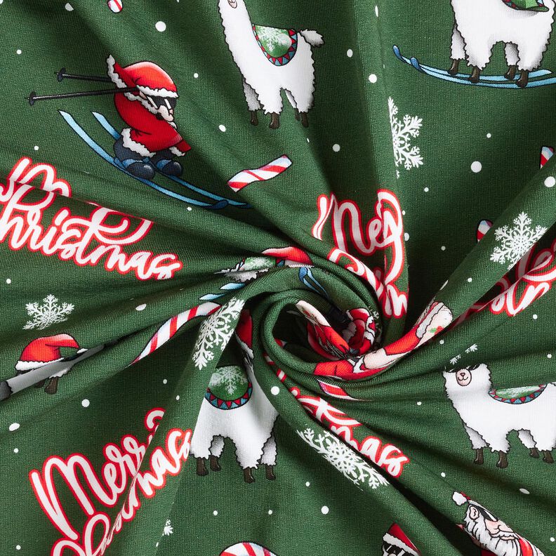 French Terry Sommersweat Julemanden og lama | Glitzerpüppi – mørkegrøn/chili,  image number 3