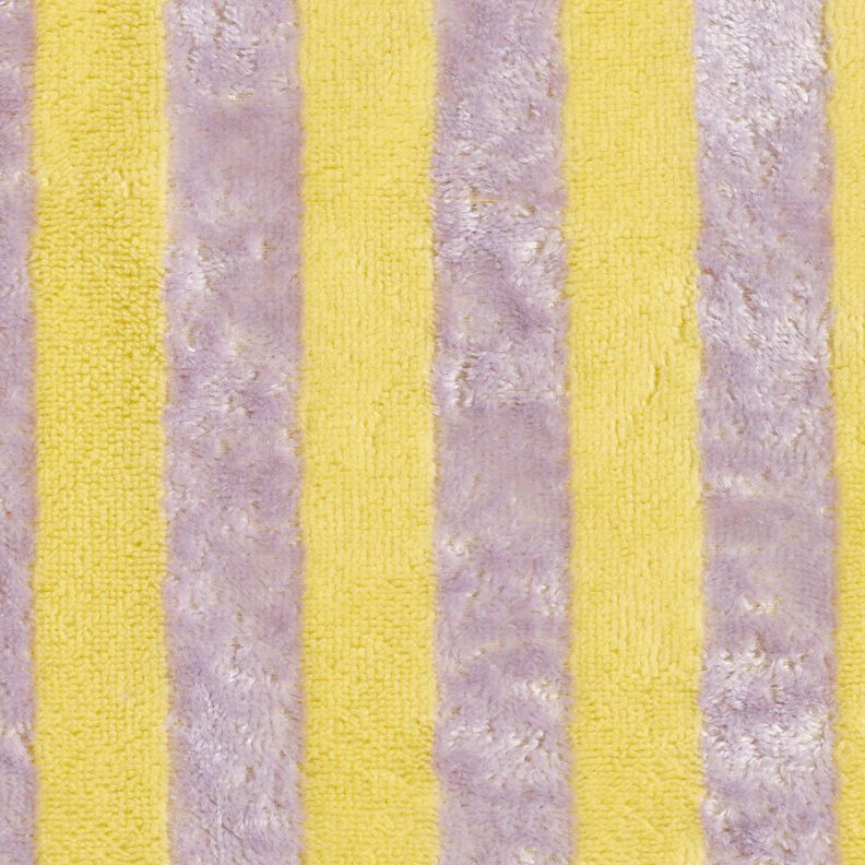 Frottéstof Bambus blokstriber – gul/syren,  image number 1