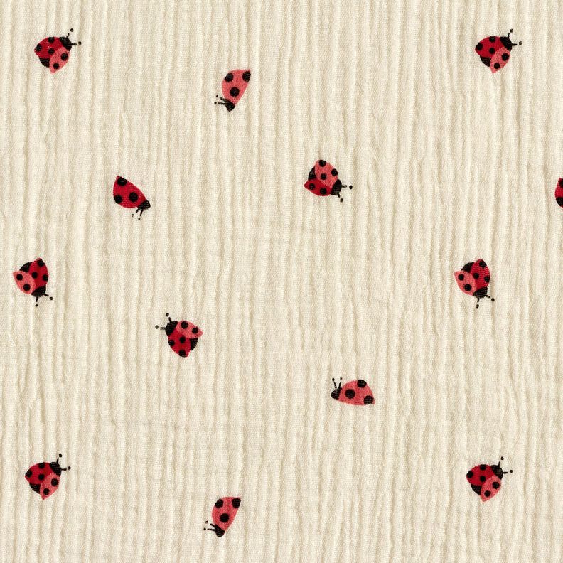 Musselin/Dobbelt-Crincle stof søde mariehøner – uldhvid,  image number 1