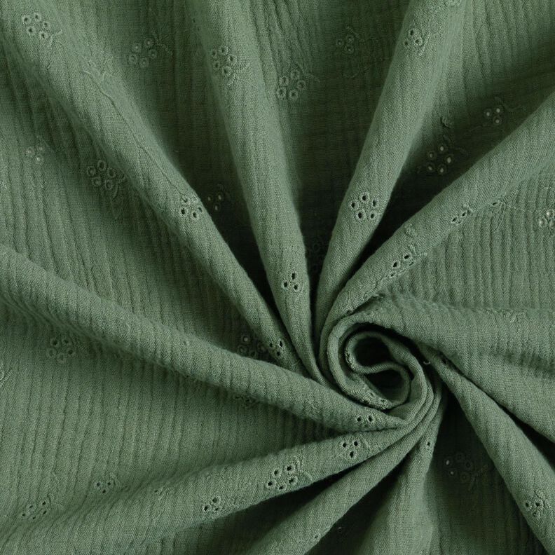 Musselin/Dobbelt-Crincle stof Hulbroderi Blomsterranker – mørkegrøn,  image number 3