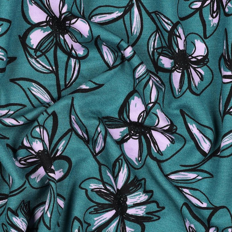 Romanit jersey Blomster &ndash; petrol/syren,  image number 2