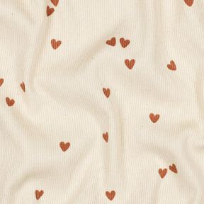 Rib-jersey spredte hjerter | Poppy Fabrics – lysebeige/brun, 