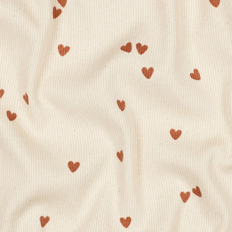 Rib-jersey spredte hjerter | Poppy Fabrics – lysebeige/brun,  image number 2