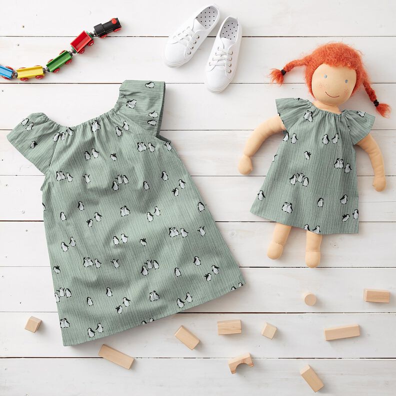 Musselin/Dobbelt-Crincle stof Glade pingviner – reed,  image number 5