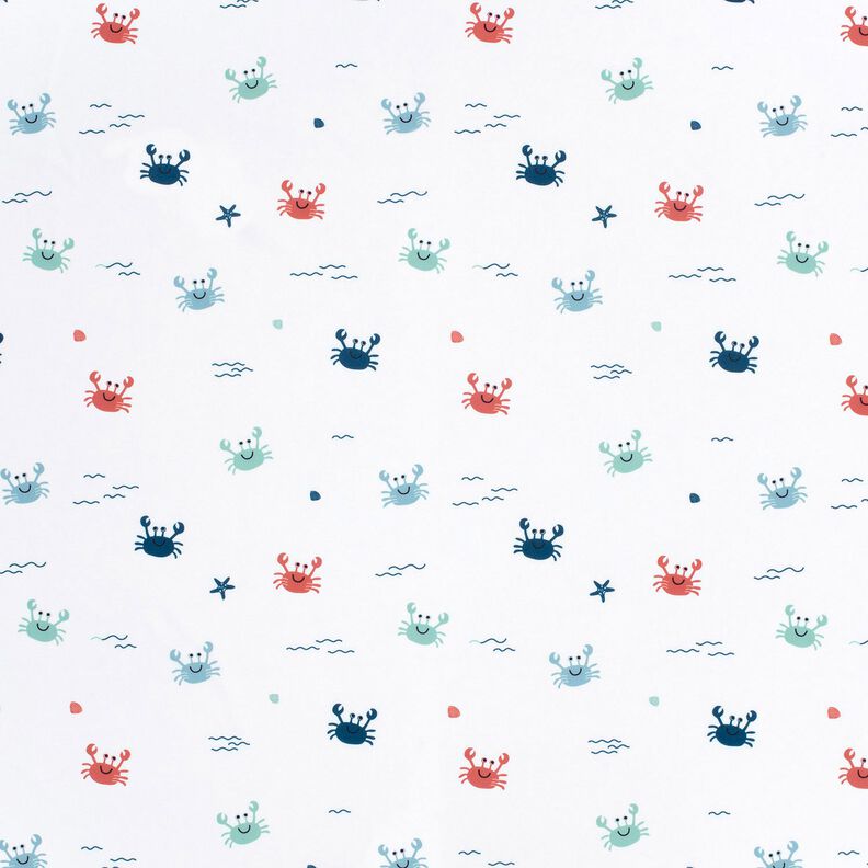 Badetøjsstof UPF50 glade krabber – hvid/hummerfarvet,  image number 1