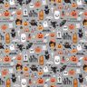 Bomuldsstof Poplin Happy Halloween – elefantgrå/lysorange,  thumbnail number 1