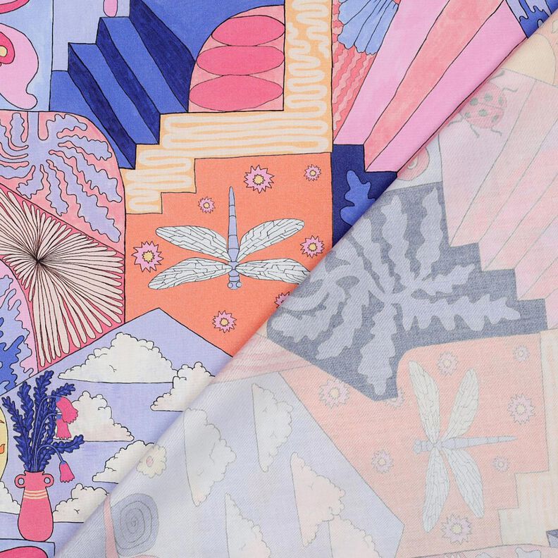 Bomuldspoplin Little Creatures digitaltryk | Nerida Hansen – koral/blålilla,  image number 4