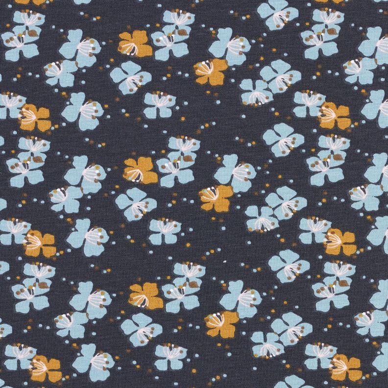 Bomuldsjersey søde små blomster – sort-blå,  image number 1