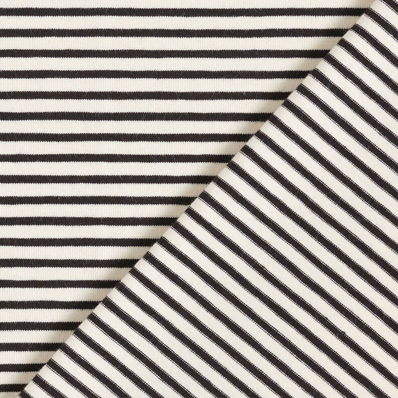 Bomuldsjersey smalle striber &ndash; creme/sort,  image number 4