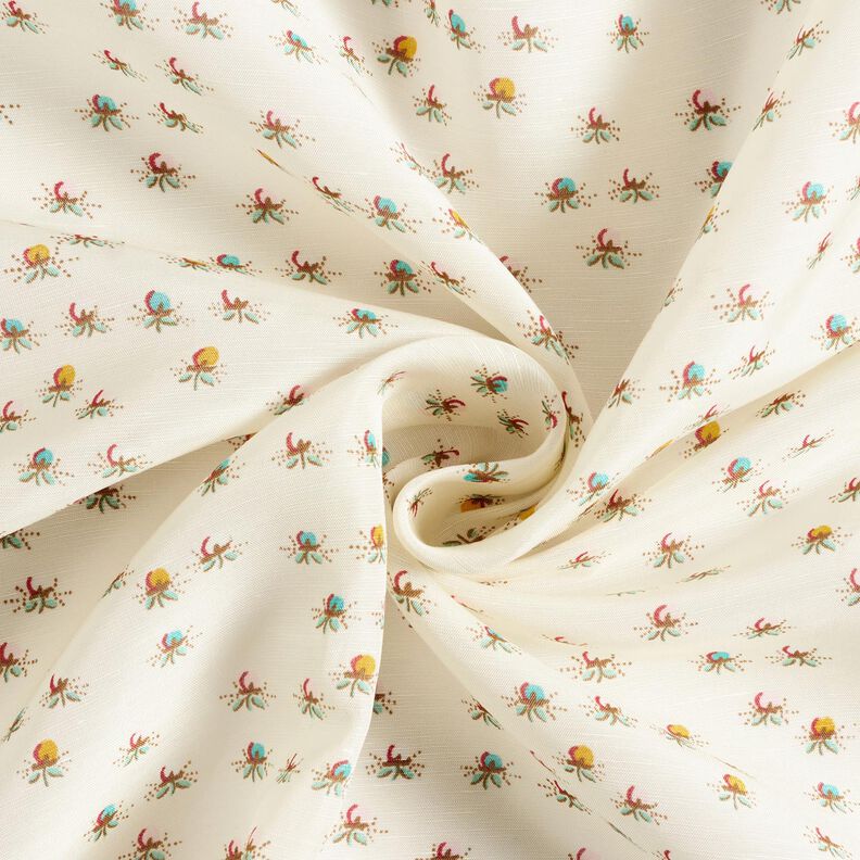 Skinnende bomuldsstof sm&aring; blomster &ndash; uldhvid,  image number 3