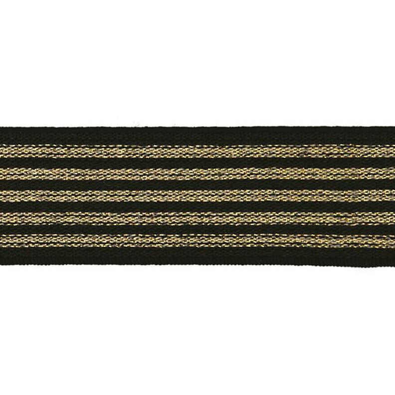 Stribet elastikbånd [ Bredde: 25 mm ] – sort/guld,  image number 1