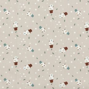 Bomuldsstof Poplin søde snemænd – lys taupe, 