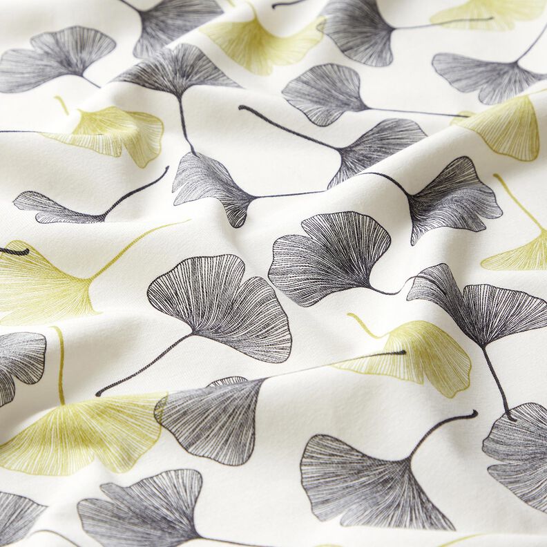 Bomuldsjersey Ginkgoblade – uldhvid/lindgrøn,  image number 2