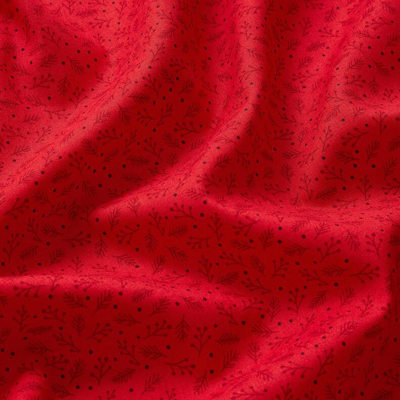 Bomuldsstof Poplin festlige grene – mørkerød,  image number 2