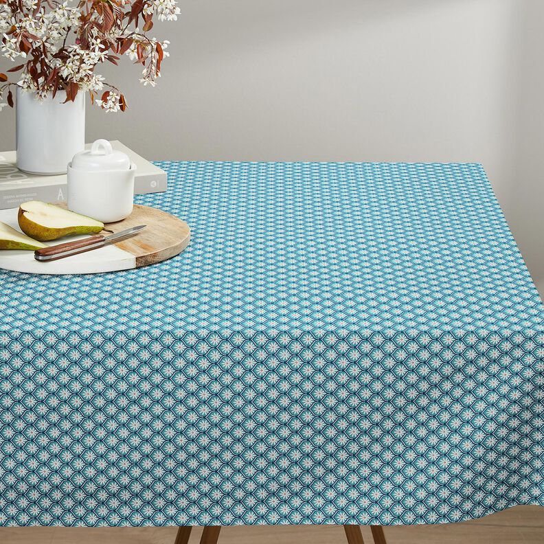 Imprægneret voksdug blomsterfliser – aquablå/hvid,  image number 8