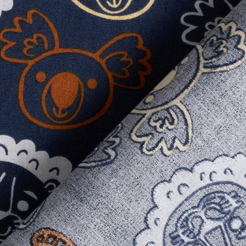 Bomuldspoplin Dyreansigter | Poppy Fabrics – blågrå,  image number 4