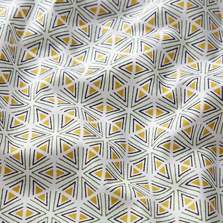 Bomuldsstof Cretonne geometriske mønstre – hvid/olivengrøn, 