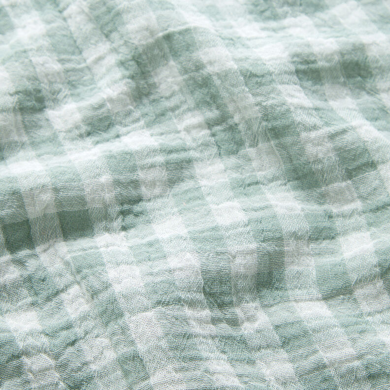 Musselin/Dobbelt-Crincle stof Vichytern garnfarvet – reed/hvid,  image number 3