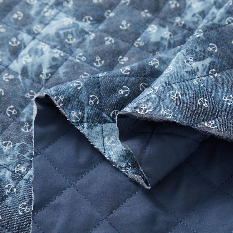 Quiltet stof chambray anker batik – jeansblå,  image number 3