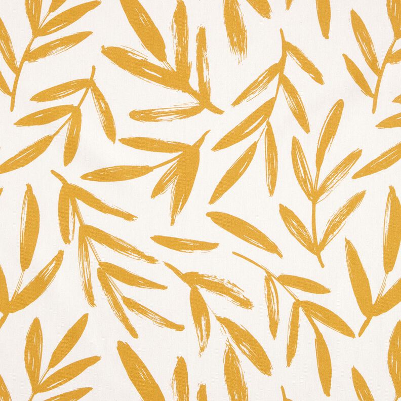 Dekorationsstof Halvpanama minimalistiske blade – sennep/natur,  image number 1