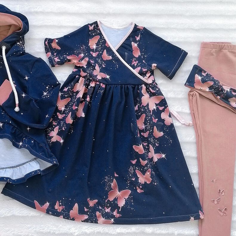 Bomuldsjersey Glitrende sommerfugle | Glitzerpüppi – natblå/gammelrosa,  image number 6