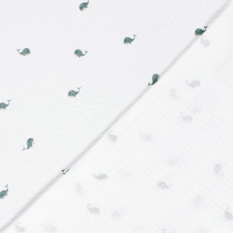 Musselin/Dobbelt-Crincle stof små hvaler – elfenben/blågrå,  image number 4