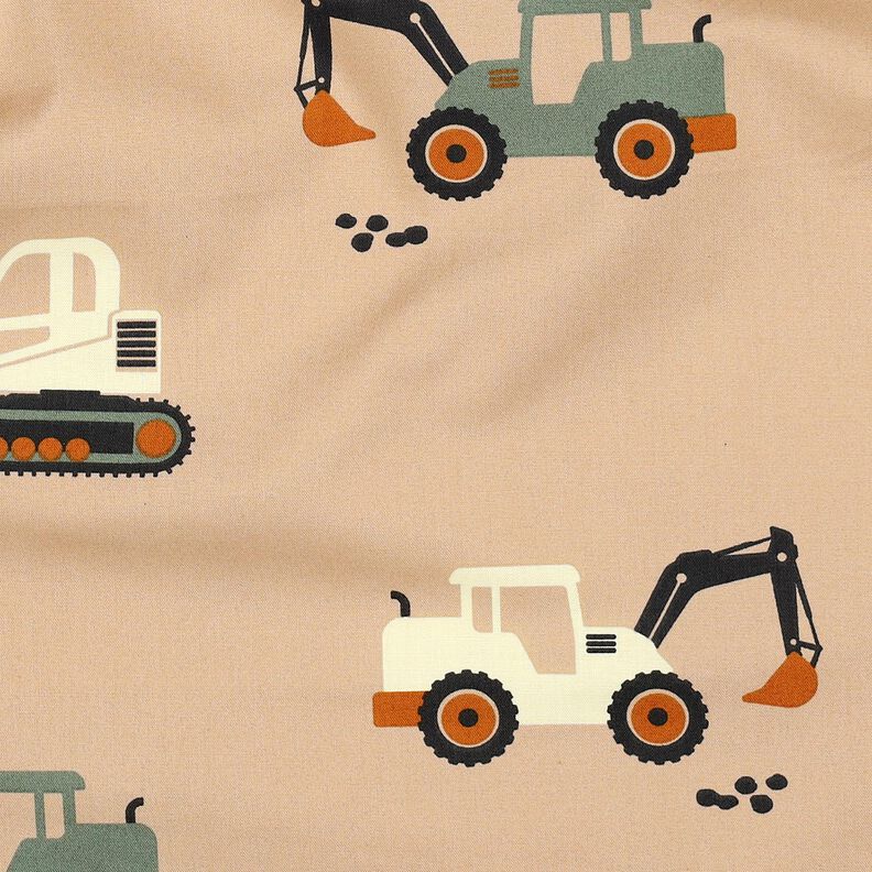 Bomuldspoplin gravemaskiner og traktorer | Poppy Fabrics – beige,  image number 2
