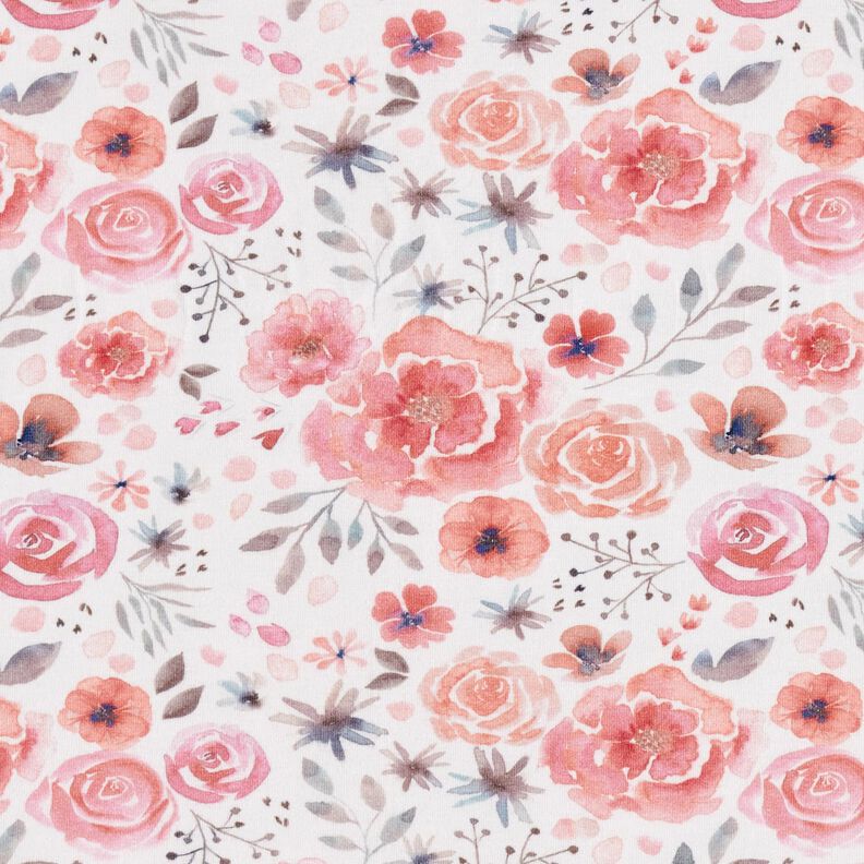 Bomuldsjersey akvarelroser – hvid/rosa,  image number 1