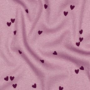 Rib-jersey spredte hjerter | Poppy Fabrics – pastelviolet/merlot, 