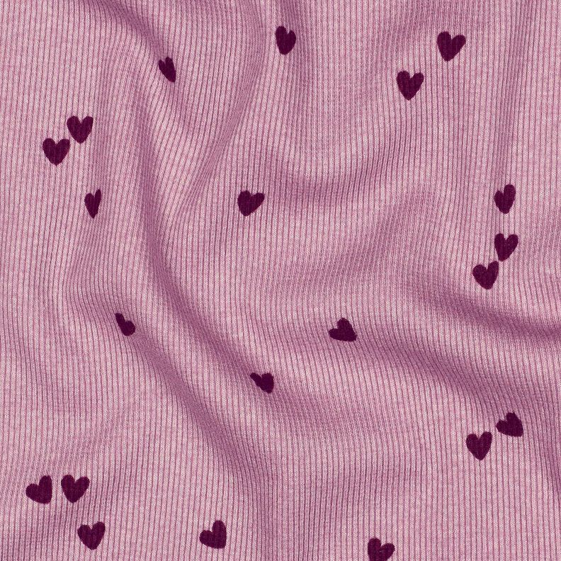 Rib-jersey spredte hjerter | Poppy Fabrics – pastelviolet/merlot,  image number 2