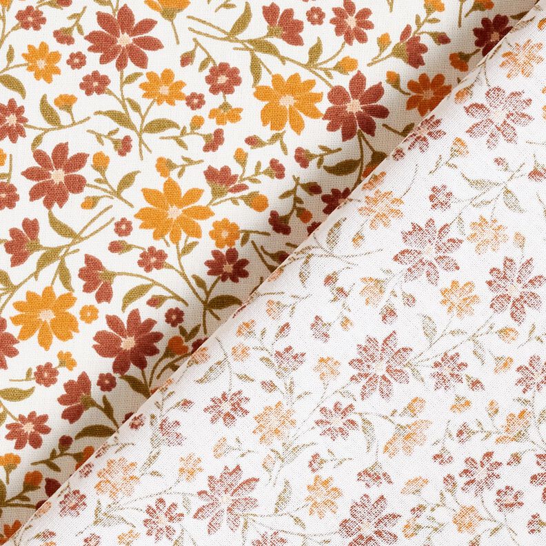 Bomuldspoplin Efterårsblomster – hvid/bourgogne-farvet,  image number 4