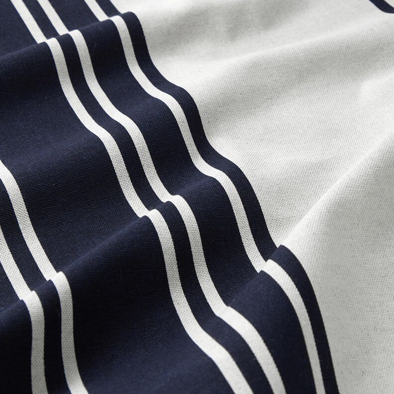 Dekorationsstof Panama blokstriber – sort-blå/tågegrå,  image number 2