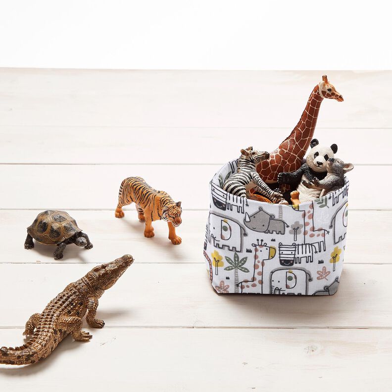 Bomuldsstof Cretonne små vilde dyr – sølvgrå,  image number 6