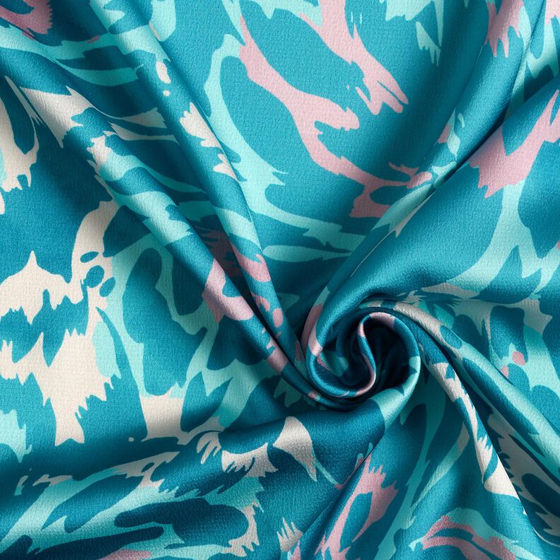 crepe-satin abstrakte blomsterblade &ndash; azur/creme,  image number 3