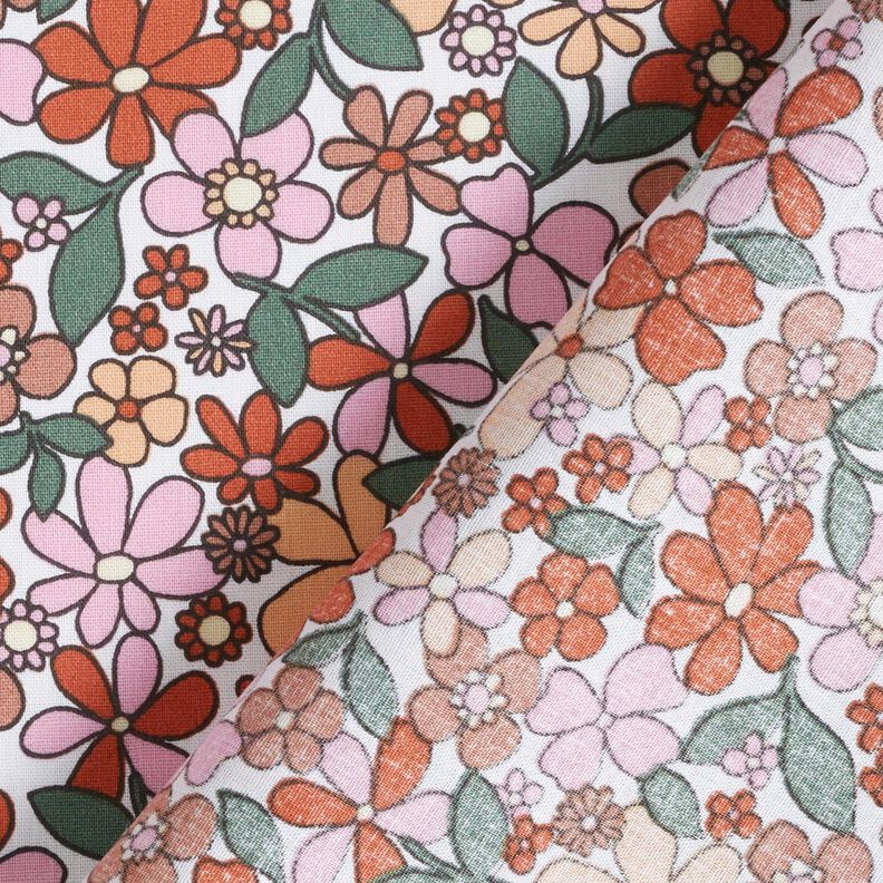 Bomuldsstof Cretonne små retroblomster – hvid/rosa,  image number 4