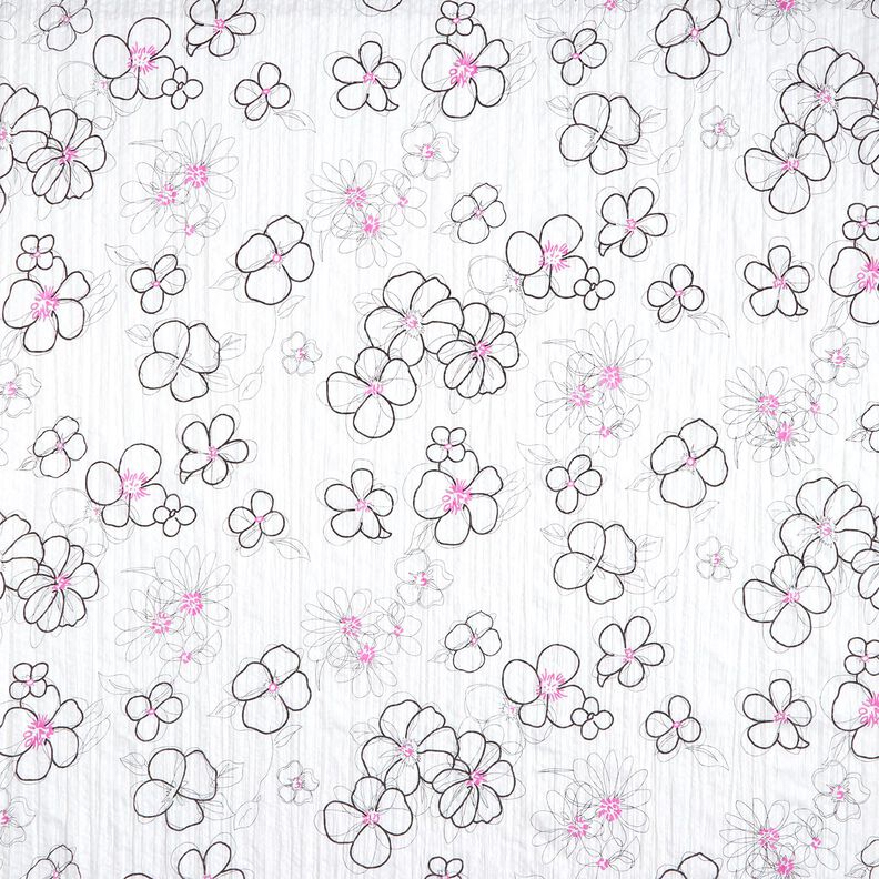 krinkel-voile blomster og leomønster – hvid/sort,  image number 1