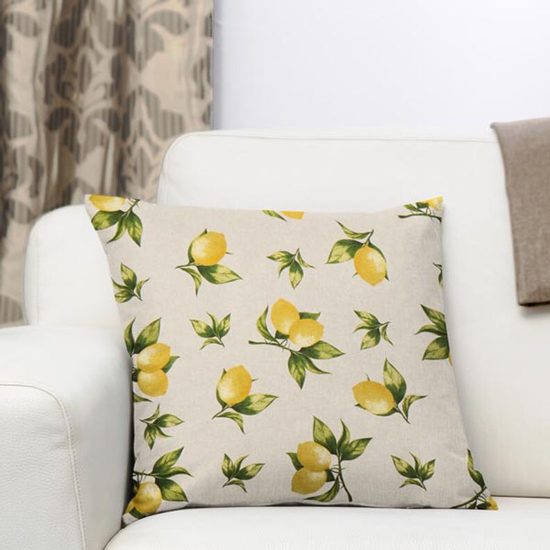 Dekorationsstof Halvpanama citroner – natur,  image number 5